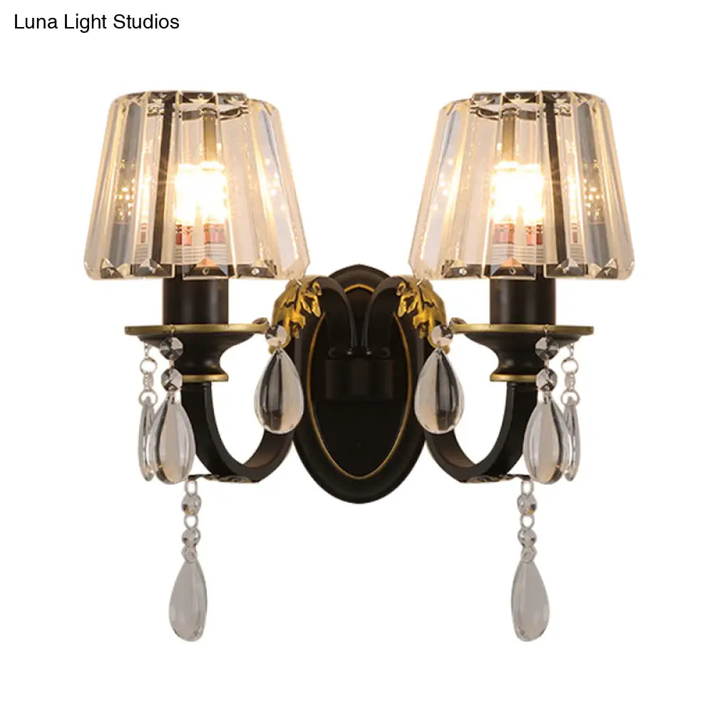 DecorBites™ Modern Conical Crystal Wall Sconce with Black and Gold 2-Light for Living Room