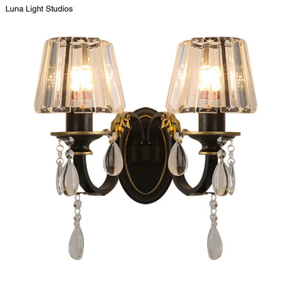 DecorBites™ Modern Conical Crystal Wall Sconce with Black and Gold 2-Light for Living Room