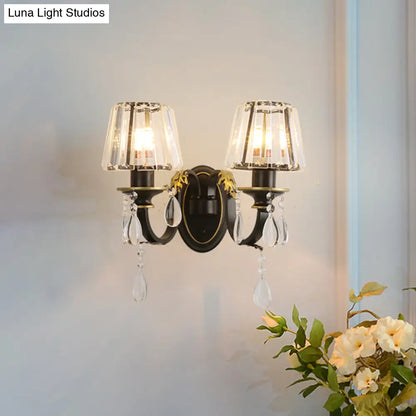 DecorBites™ Modern Conical Crystal Wall Sconce with Black and Gold 2-Light for Living Room