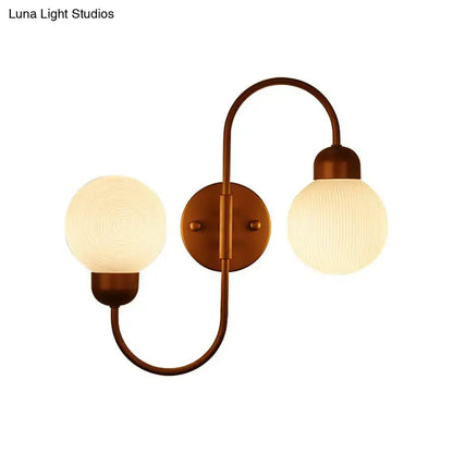 Modern copper and white glass spherical wall sconce living room light