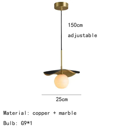 Modern copper bedside chandelier with marble ball for dining room