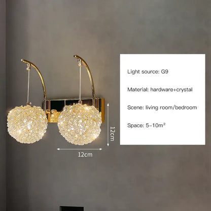Modern copper crystal wall sconce – living room gold lighting