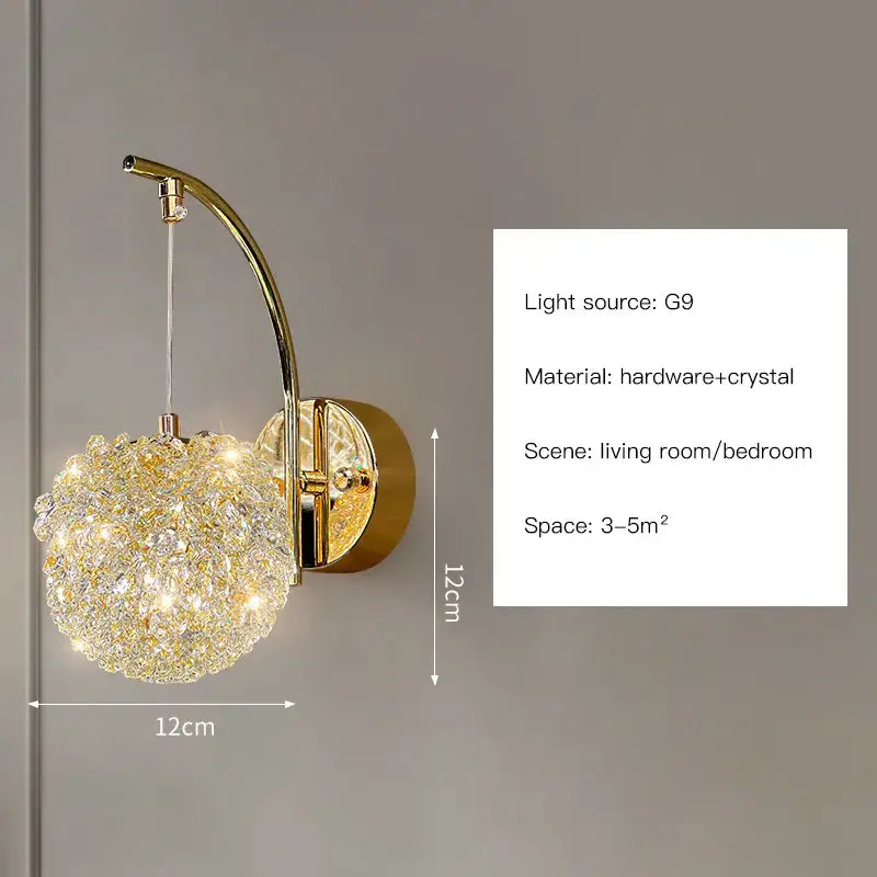 Modern copper crystal wall sconce – living room gold lighting