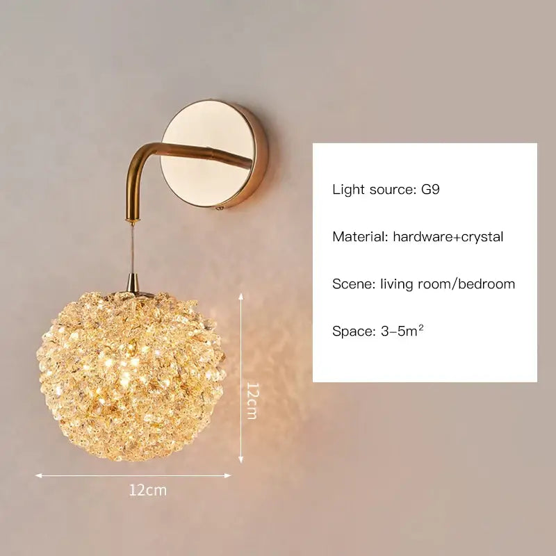 Modern copper crystal wall sconce – living room gold lighting