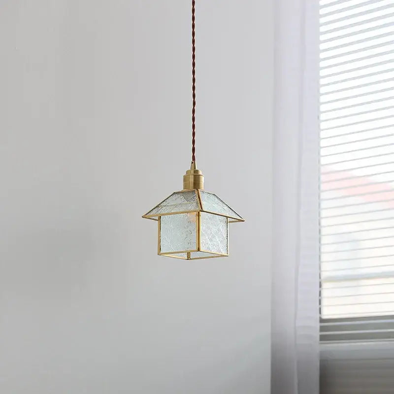 Modern copper cube glass led pendant light for bedroom