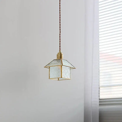 Modern copper cube glass led pendant light for bedroom