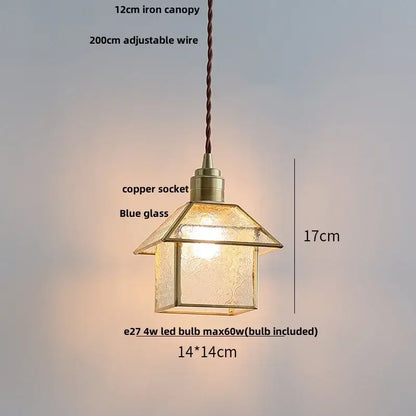 Modern copper cube glass led pendant light for bedroom