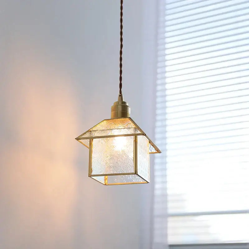 Modern copper cube glass led pendant light for bedroom