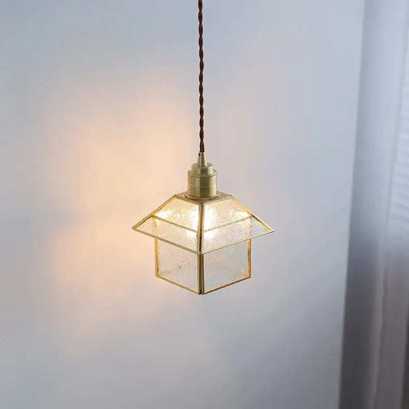 Modern copper cube glass led pendant light for bedroom