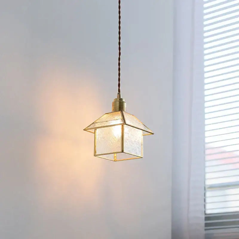 Modern copper cube glass led pendant light for bedroom