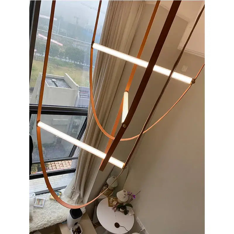 Modern copper leather belt chandelier for dining room
