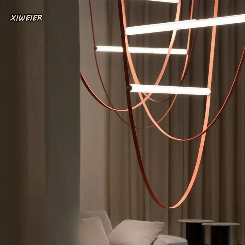 Modern copper leather belt chandelier for dining room