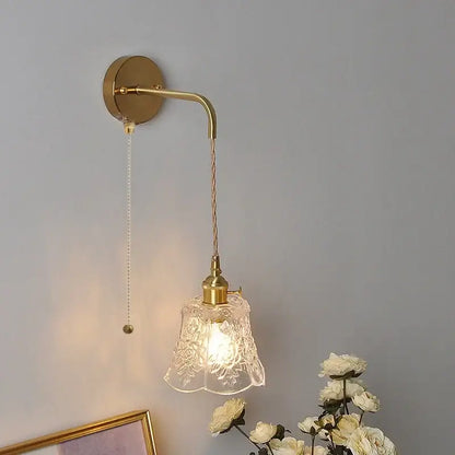 Modern copper etched glass led wall light fixture bedroom sconce