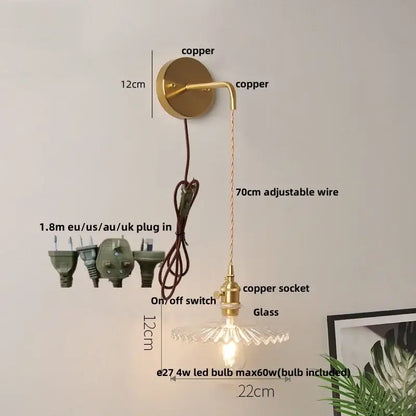 Modern copper etched glass led wall light fixture bedroom sconce