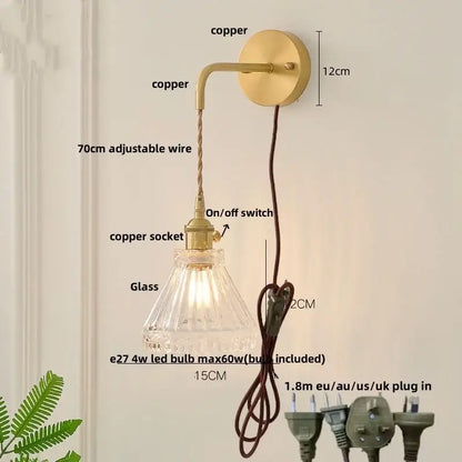 Modern copper etched glass led wall light fixture bedroom sconce