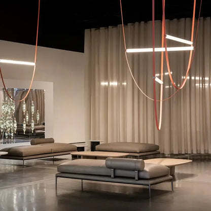 Modern copper leather bell pendant light office chandelier