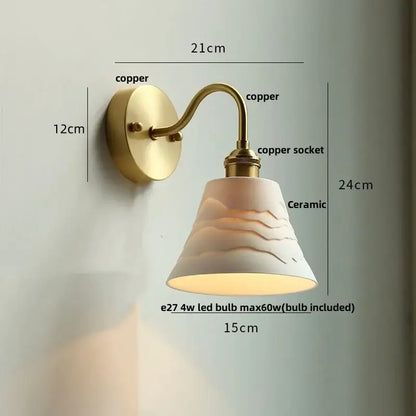 Modern copper wall sconce with clear glass bedroom pull chain light