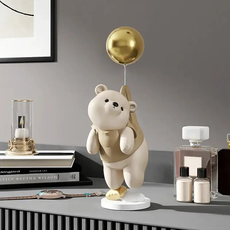Modern cream and gold balloon polar bear resin – office desk decor