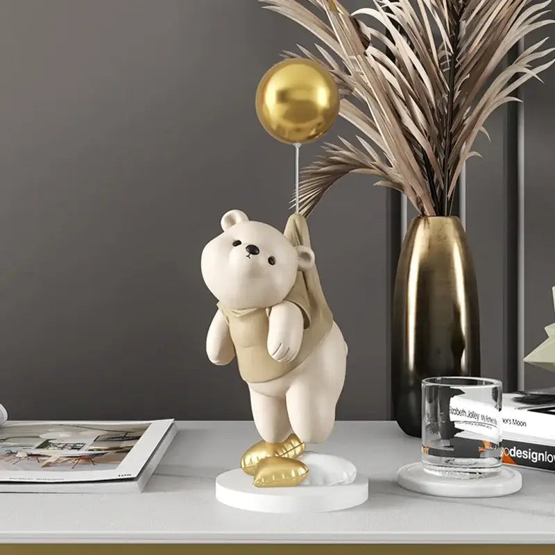 Modern cream and gold balloon polar bear resin – office desk decor