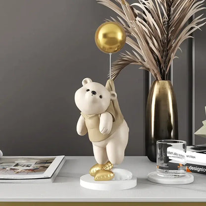 Modern cream and gold balloon polar bear resin – office desk decor
