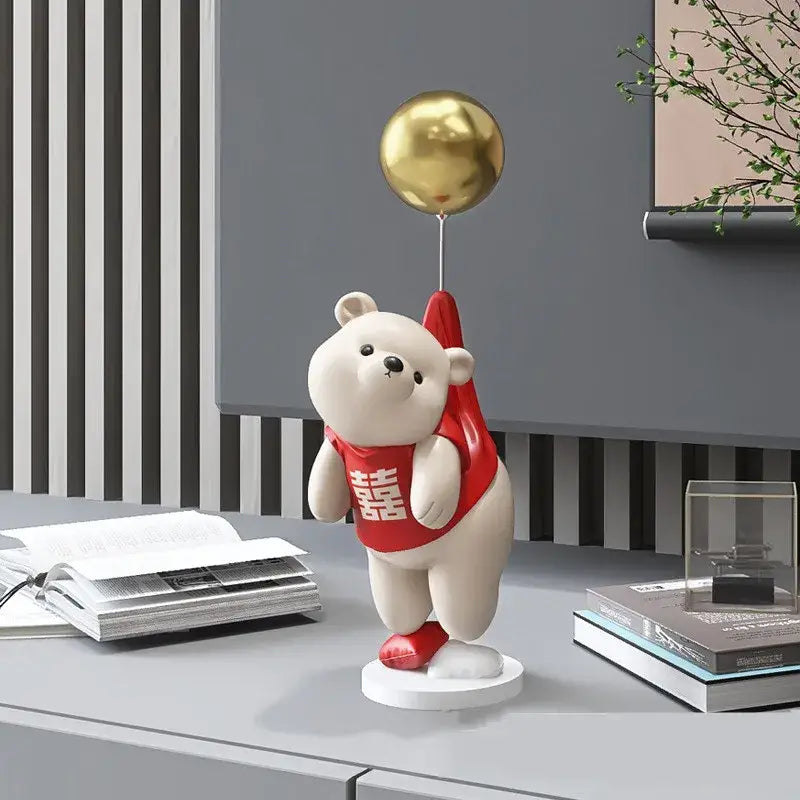 Modern cream and gold balloon polar bear resin – office desk decor