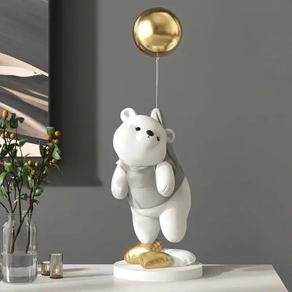 Modern cream and gold balloon polar bear resin – office desk decor