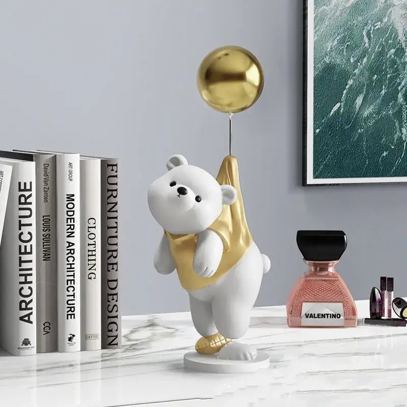 Modern cream and gold balloon polar bear resin – office desk decor