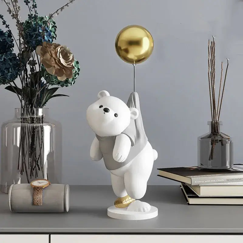 Modern cream and gold balloon polar bear resin – office desk decor