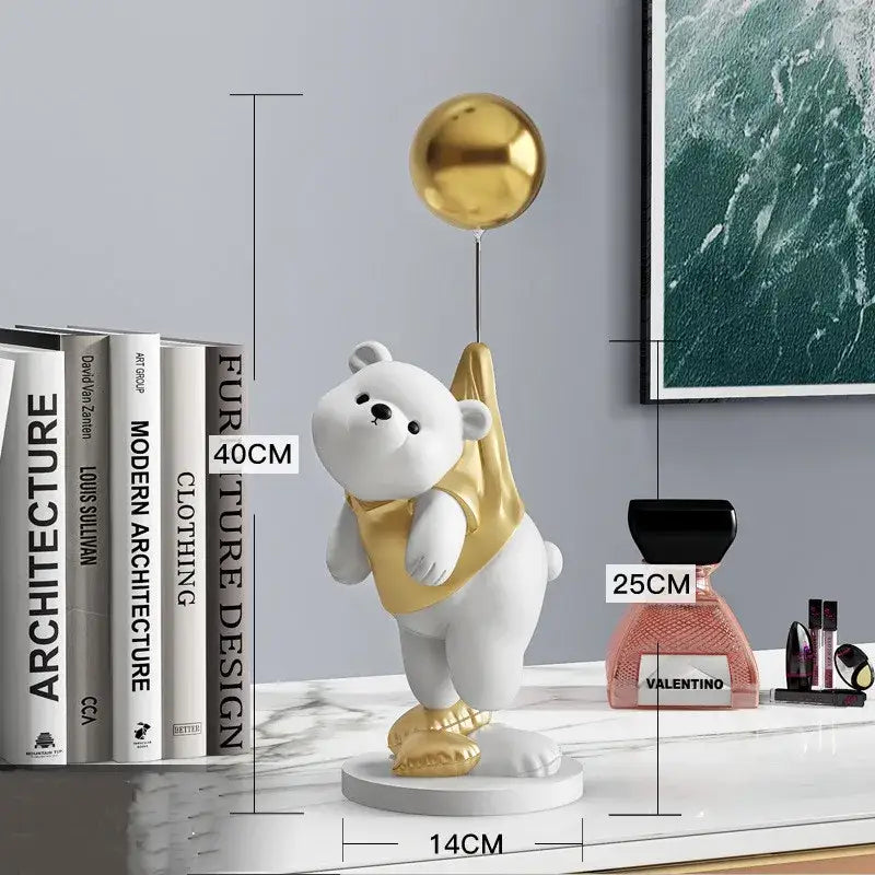 Modern cream and gold balloon polar bear resin – office desk decor
