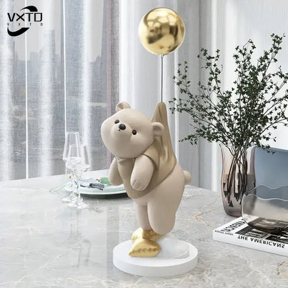 Modern cream and gold balloon polar bear resin – office desk decor
