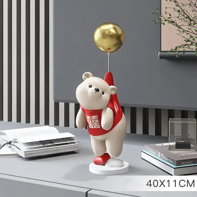 Modern cream and gold balloon polar bear resin – office desk decor