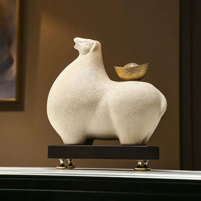 Modern cream and gold horse sculpture figurine living room decor