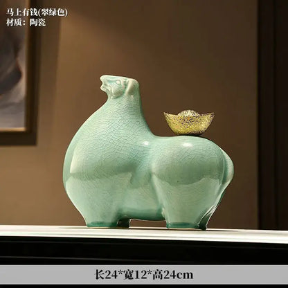 Modern cream and gold horse sculpture figurine living room decor