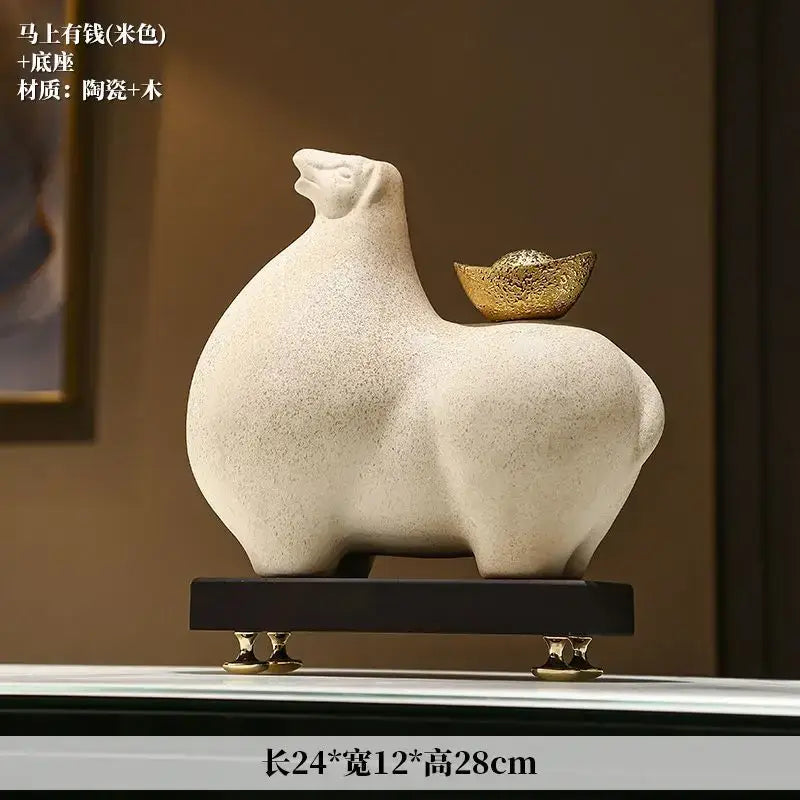 Modern cream and gold horse sculpture figurine living room decor