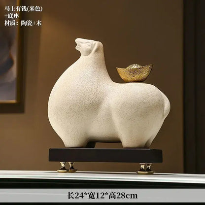 Modern cream and gold horse sculpture figurine living room decor