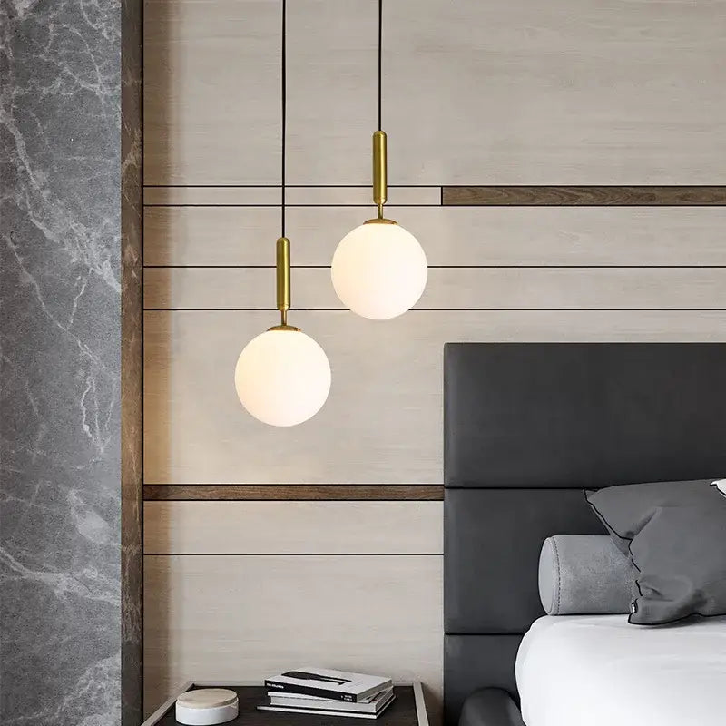 Modern cream & blue glass planet pendant light bedroom hanging lamp