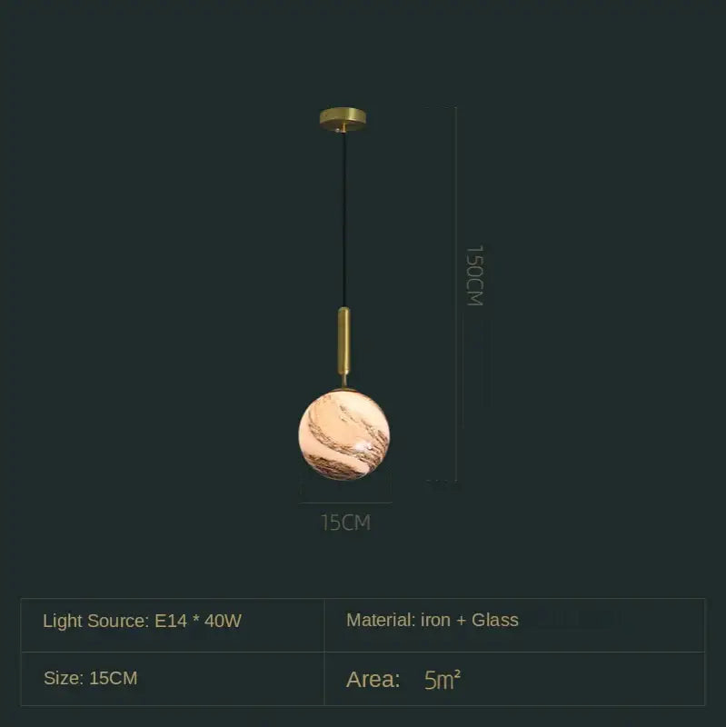Modern cream & blue glass planet pendant light bedroom hanging lamp