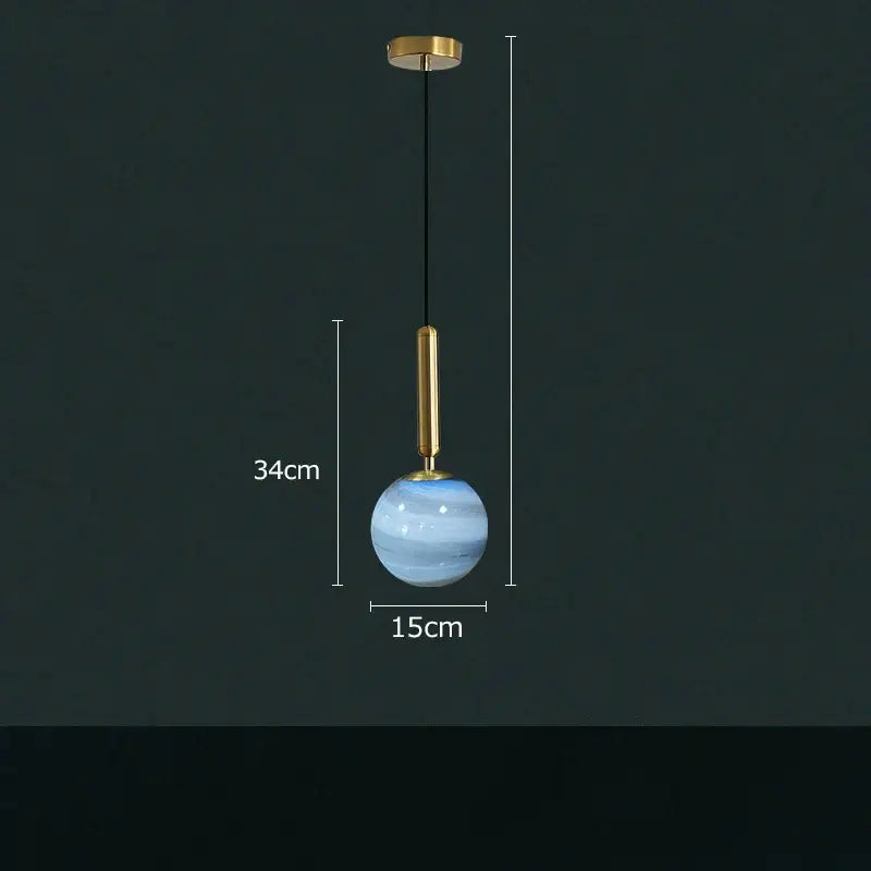 Modern cream & blue glass planet pendant light bedroom hanging lamp