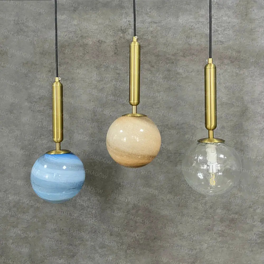 Modern cream & blue glass planet pendant light bedroom hanging lamp
