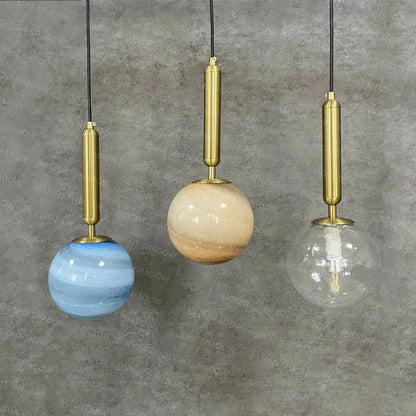 Modern cream & blue glass planet pendant light bedroom hanging lamp