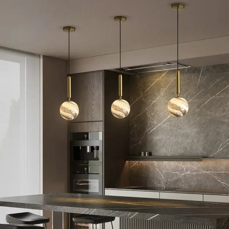 Modern cream & blue glass planet pendant light bedroom hanging lamp