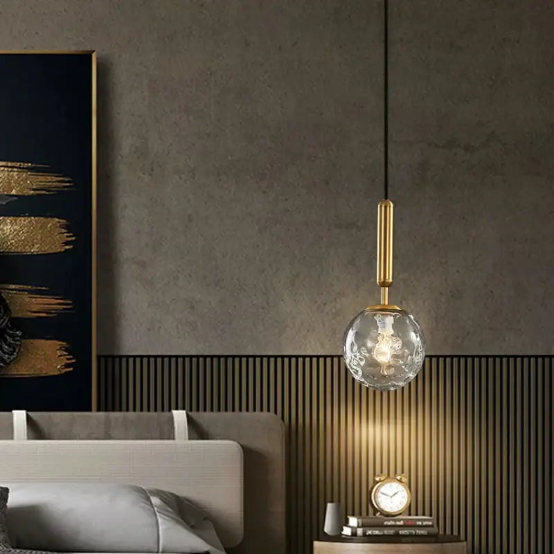 Modern cream & blue glass planet pendant light bedroom hanging lamp
