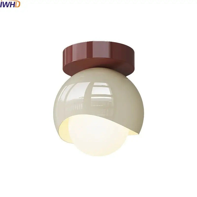 Modern cream & brown glass iron led ceiling lamp bedroom light