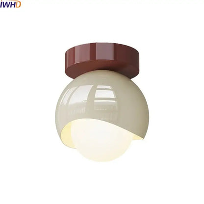 Modern cream & brown glass iron led ceiling lamp bedroom light
