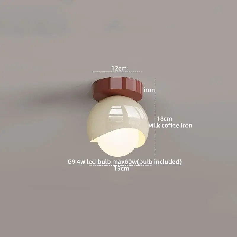 Modern cream & brown glass iron led ceiling lamp bedroom light