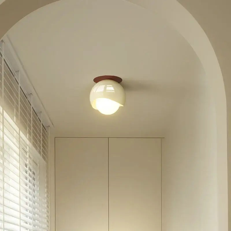 Modern cream & brown glass iron led ceiling lamp bedroom light