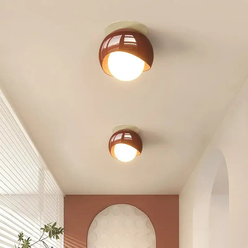 Modern cream & brown glass iron led ceiling lamp bedroom light