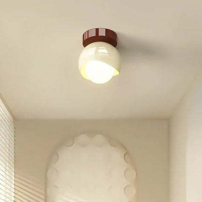 Modern cream & brown glass iron led ceiling lamp bedroom light
