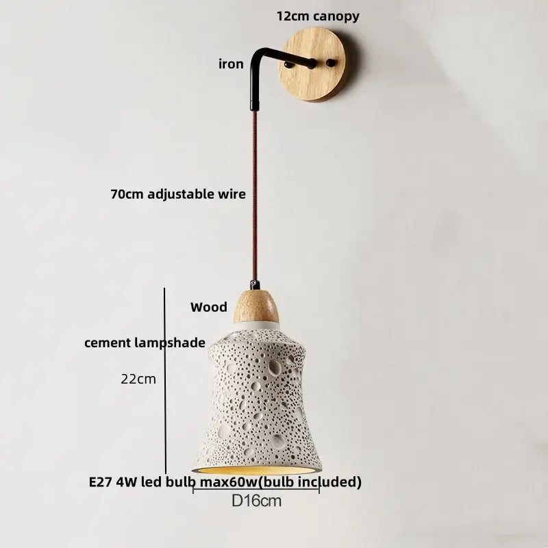 Modern cream ceramic and wood wall light bedroom pull chain switch