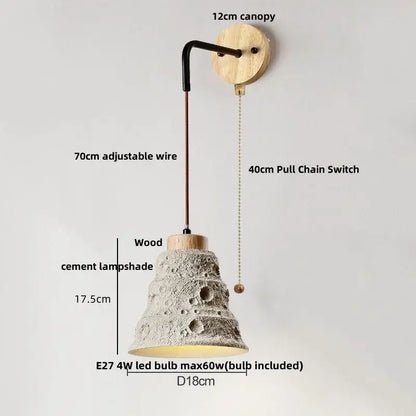 Modern cream ceramic and wood wall light bedroom pull chain switch